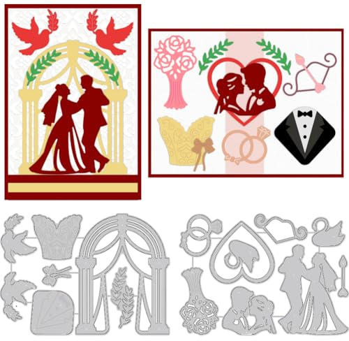 DELORIGIN Stanzformen Für Hochzeitskleider Ringe Tauben Bogen Grußkartenherstellung Gestanzte Segenskarten Scrapbooking Prägevorlage Für Hochzeitskarten Dekor