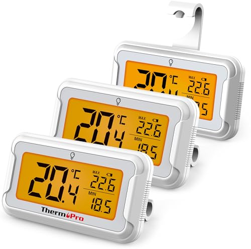 ThermoPro TP110 Termómetro Frigorífico Digital, Termómetro Nevera y Congelador con Pantalla LCD Retroiluminada, Registro MAX/MIN 24h, IPX6 Impermeable, Termómetro Refrigerador(3 piezas)