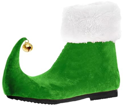 Sovrastivali da Babbo Natale, unisex, per feste a tema, Babbo Natale, con campane, copriscarpe, elfo, carnevale, costume per adulti, verde, 38
