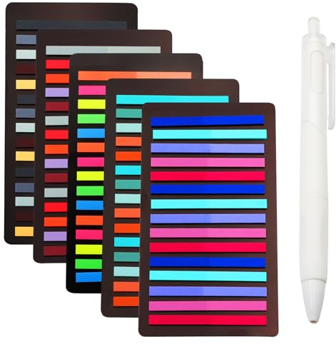 1500 notas adhesivas de 5 x 0,4 cm con bolígrafo de gel, marcadores laterales, tiras adhesivas, multicolor, transparentes, marcadores laterales, notas adhesivas, transparentes para marcar, extirpar y