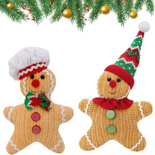 JJQHYC 2 Pièces Bonhomme en Pain d'épices Décoration Sapin de Noël Figurines Decoration de Noel Boules de Noël à Suspendre pour Sapin