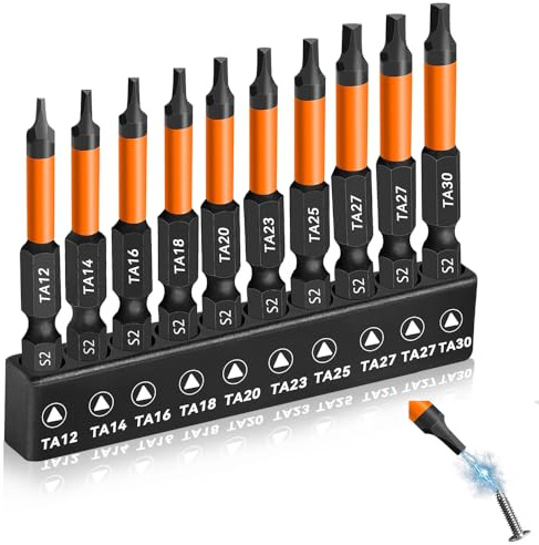 Vunanvu 10PCS Puntas Atornillador Imantadas, Puntas de Destornilladores Triangulares con Vástago Hexagonal de 1/4 y Cabeza de Acero, S2 Puntas Magnéticas para Atornillador Eléctrico de Mano TA12-TA30