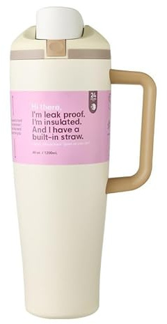 Botella de vacío deportiva de fitness de acero inoxidable 304 con paja de manija y más patrones, taza térmica de macaron de gran capacidad / 30 / 40oz (Milk white handle/40oz)