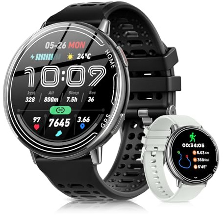 Rmana Reloj Inteligente Hombres con GPS, Smartwatch Hombre 1.39 Pantalla Táctil, Llamadas Bluetooth, Modos Deportivos, Brújula, Pulsómetro, Medición Presión Arterial, Reloj Digital iOS/Android