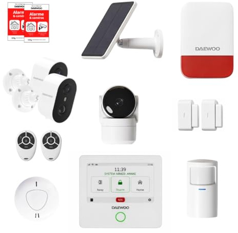 Pack de Alarma para casa conectada Touch Pro – sin suscripción con cámara Interior HD, 2 cámaras Exteriores, Sirena Solar, Detector de Humo, 2 sensores de Puerta – Alexa & Google Home