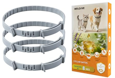Meloive Collier Antipuces et Anti-tiques pour Chats, 3 Pièces | Traitement Naturel et Jusqu'à 8 Mois de Prévention Contre Les Puces et Tiques pour Chats, Taille Ajustable de 38cm, Étanche
