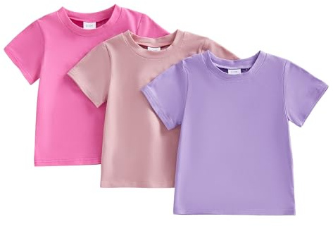 3 Pack Unisex Baby Girls Boys Cotton t-Shirts Solid Colid Short Sleeve Tops Crew Neck Basic Tees Toddler Soft Jumper Pullover Kids Summer Clothes (Pink, 2-3 Years)