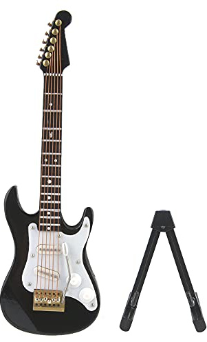 Mini chitarra elettrica in legno, 14 cm, con supporto, decorazione per casa, caffetteria, colore: nero
