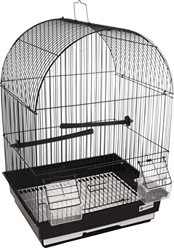 Flamingo Vogelkäfig – Voliere Vögel – Käfig Alor 2 Schwarz – 34,5×28×48,5 cm – 2 Sitzstangen & 2 Näpfe, Frontklappe, Kunststoff-Schublade – Reserve/Transport
