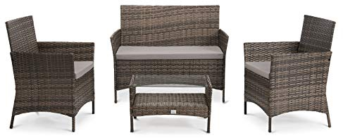 SVITA Brooklyn Gartenmöbel Poly Rattan Sitzgruppe Essgruppe Set Sofa-Garnitur Lounge Braun
