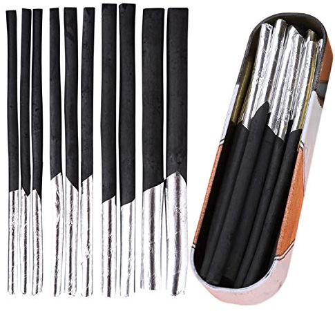 Lot de 10 Crayons Fusains Tendres de Vigne pour Le Dessin, Esquisse, Ombrage, Willow Vine Charcoal 4 tailles (4.5-9 mm) un Etui en Aluminium, Noir