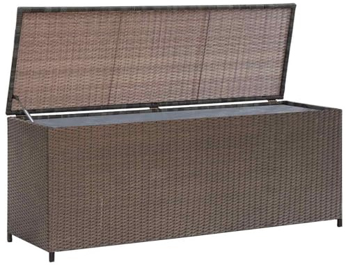 Gecheer Baule da Giardino, Cassapanca da Giardino in Polyrattan, Cassapanca Contenitore da Esterno, Baule da Esterno Grande Casapanca in Polyrattan 120x50x60 cm Marrone