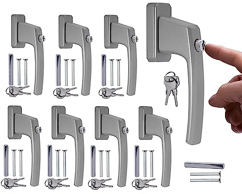Stahlia Abschließbare Fenstergriffe Aluminium (8 Stück) Silber ergonomisch Druckknöpfe Balkontürgriff Fenstersicherung Fensterbeschläge Fensterschloss