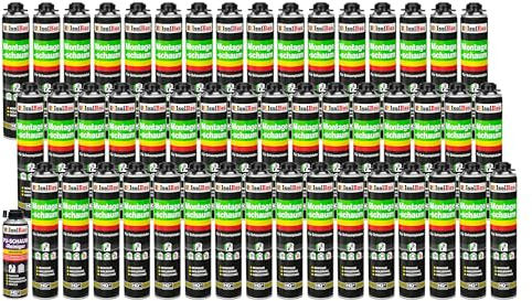 Isolbau Bauschaum-Set - Inkl. 48 x 1K Montageschaum B2 Pistolenschaum mit hervorragender Schall und Wärmedämmung (je 750 ml) & 1 x PU-Schaum-Reiniger (500 ml), Verfüllen