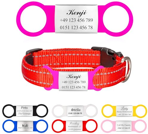 2er Fuchsie Silikon Hundemarke mit Gravur zum Aufschieben Personalisiert Hundeanhänger Namensschild für Hundehalsband Haustier Marke Pet Tag ID Anhänger,L