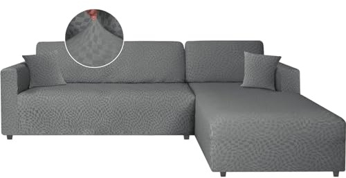Ystyle Sofabezug L Form Stretch Links/Rechts, 2+2 Sitzer, Hellgrau | Elastisch Sofabezug Ecksofa Couchbezug L Form, Universal Sofa Überzug Ecksofa, Couch Cover L Shape Sofaschoner Schonbezug