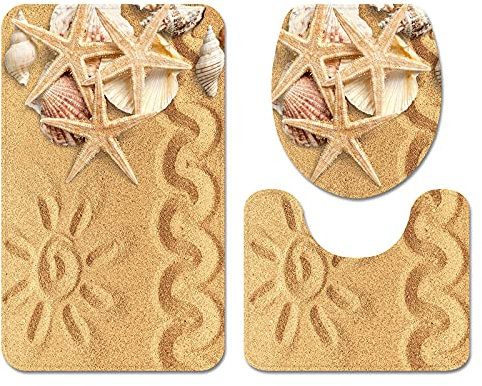 Bad Teppiche Set 3-Teiliges Gelbe Sonne WC Vorleger Mit Ausschnitt Badematte Saugfähig WC Deckelbezug Badvorleger rutschfest Waschbar Toilettensitzbezug Badgarnitur (50x80cm)