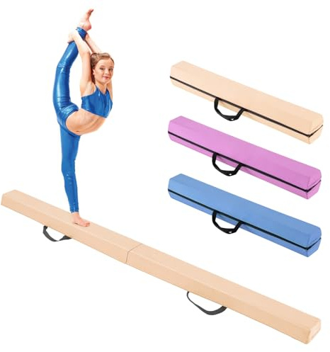 GYMAX 7/8/9 FT Folding Balance Beam, Portable Foam Gymnastic Beam w/Solid Wood Base, Carry Handle & Anti-Slip Bottom for Kids Teens Floor Home Gym