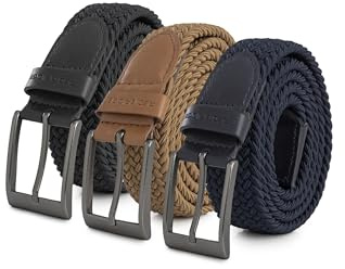 Redbridge Elastiskt flätat bälte med metallspänne – flexibelt tygbälte i set om 3, Svart/brun/blå, 85