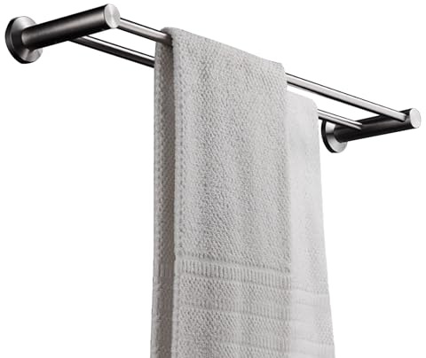 Renmlion Doppelte Handtuchstangen Handtuchstange aus Edelstahl, 70cm 80cm 90cm 100cm wandmontierte Handtuchstange Badezimmer-Handtuchhalter Handtuchregal in gebürstetem Silber(100CM)
