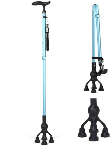 Careboda Klappbarer Gehstock mit Verstellbarer Höhe und T - Griff, Standfester Gehstock für Senioren und Erwachsene, Mobilitäts - und Alltagshelfer (Blau)