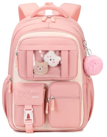 DivingBirds Cartable Fille Primaire CE1 CE2 CM1 CM2 Sac a Dos Enfant 22L, Ergonomique | Sangle de Poitrine | Impermeable | Kawaii, Sac à Dos Scolaire Sac Ecole Fille 7-10 Ans, Gris