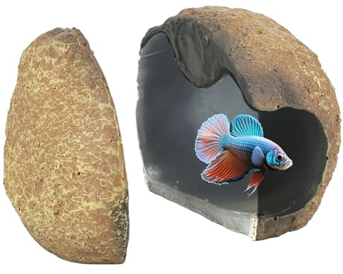 BOXOB Magnetic Betta Fish Hideout, Resin Aquarium Decor Betta Fish Toys Shrimp Tank Accessories Magnetic House Cave Aquarium Decorations Ornaments for Aquatic Life Shrimp and Reptiles