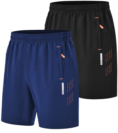Zoofly Shorts de Sport pour Hommes Shorts de Gym Running Respirant Sec Rapide avec Poches à Fermeture Éclaire Taille Élastique Bande Réfléchissante