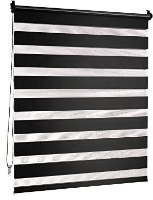 Victoria M. Doppelrollo Klemmfix ohne Bohren, 90 x 150 cm (BxH) Schwarz, Rollo Fensterrollo lichtdurchlässig & verdunkelnd，Duo-Rollo Klemmmontage Zebrarollo für Fenster & Türen