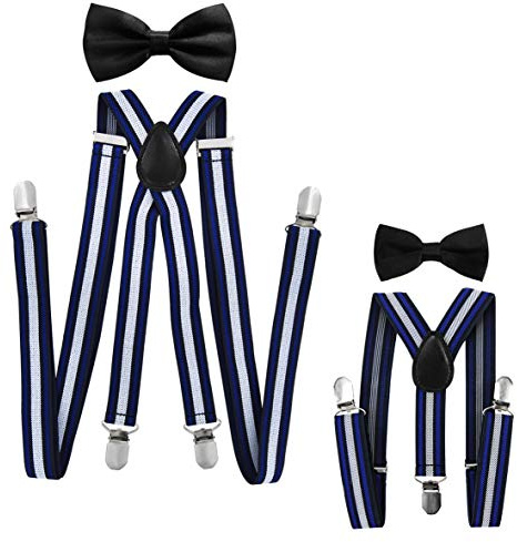 axy Fars son partnerlook hängslen med fluga set för män kvinnor barn 1–7 år gammal fotografering familjeoutfit, Ränder nr 7 (män 2,5 cm + barn hängslen breda 2,5 cm)