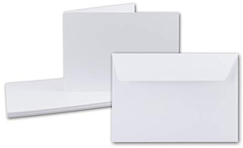 50x DIN A6 Faltkarten SET- Hochweiß/Kristallweiß - Doppelkarten querdoppelt inkl. Umschlag mit Haftklebung - 10,5 x 14,8 cm - DIN A6 / C6