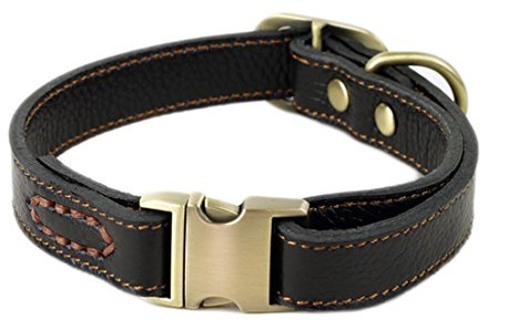 Basic Lederhalsband Klickverschluss Hundehalsband Einstellbare Martingal Halskette Hundehalsung Kettenhalsband Leder Dog Collar für Kleine Mittelgroße Grosse Hunde (L, schwarz)