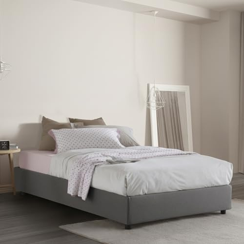 Talamo Italia - Doppelbett Nicole, Bettkasten mit Stoffbezug, 100 % Made in Italy, Öffnung vorne, geeignet für Matratze 120 x 190 cm, Grau