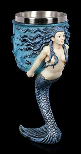 Anne Stokes Fantasy Trink-Kelch - Meerjungfrau Motiv Weinbecher, Trinkbecher, Deko-Artikel, mit Edelstahl-Einsatz, H 18,5 cm