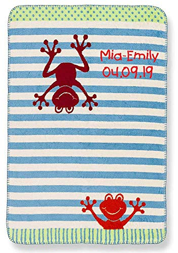 SL-Store GbR Babydecke mit Namen Datum Bestickt Decke 75x100 cm Froschi Frosch Frösche rot Geschenk zur Taufe zur Geburt Kinderdecke Kuscheldecke