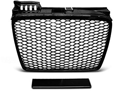 Parrilla delantera central deportiva VR-56 rejilla de malla de panal deportiva negra brillante compatible con Audi A4 B7 RS-Type 2004 2005 2006 2007 2008 Cabrio