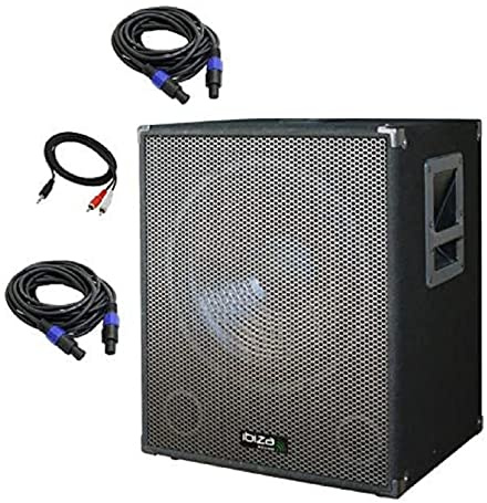 Ibiza Sound Light - Caisson de Basses AMPLIFIE 800W SUB15A Noir + CABLAGE Enceinte SPEAKON CS5SS + Cable PC