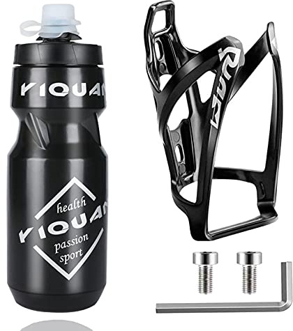 OSIGEI - Soporte para botella de agua para bicicleta y botella de agua para bicicleta de 24 oz, soporte ligero para botella de bicicleta con tornillos, botella deportiva de primera calidad