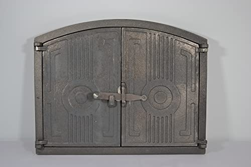 SEZAM leichte Doppeltür für Backöfen aus Gusseisen - mit Türriegel, halbrund, Pizzaofentür - Brotofen - Steinofentür, 48 x 3 x 38 cm, ohne Bemalung