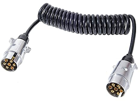 Feuunly 2,9M Enchufe Remolque Cable 7 Pines, Remolque Espiral Cable 12V Impermeable Aleación de Aluminio Enchufe Remolque 7 Pines, Para Remolque Camión Máquinas Agrícolas Tractor (2,9M Cable Remolque)