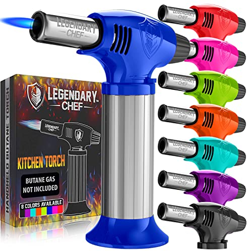 Culinary Cooking Torch - Kitchen Food Torch for Creme Brulee, Baking, Desserts and Searing- Butane Torch Lighter, Blow Torch for Cooking with Lock and Adjustable Flame (Butane Gas Not Included) Blue