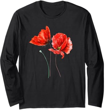 Poppies red poppy flower nature women girls men children Long Sleeve T-Shirt