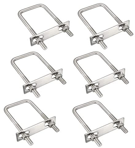 6 Stück Quadratische U Bolzen, M8 Edelstahl U-Bolzen, Bolzen Zubehör U-Bügel Mit Platte Und Muttern, für Rohrleitungsbau und Industrielle Anwendungen(50 X 100 mm)