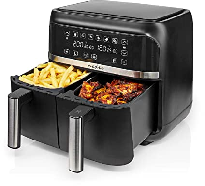 Nedis - Hot air fryer - Two separate baskets - High speed air circulation technology - 200°C-200°C - Timer from 1 to 60 minutes - Overheat protection - 2x3.8 L - SYNC function