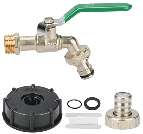 oumuik Wasserhahn Ibc Container Tankadapter 1/2 Gewindeanschluss Messing Schlauchanschluss & Adapter für IBC-Regenwassertanks - Messing/Zapfhahn für Regentonnen/Wasserhahn/Absperrhahn /