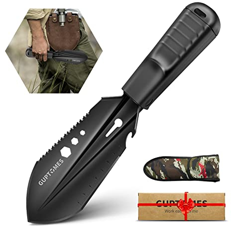 GUPTOMES Paletta da campeggio 8 in 1 multi strumento in acciaio inox da campeggio, impugnatura antiscivolo, pala da giardino, pala militare, per escursioni, vanga, sopravvivenza, per zaino all'aperto