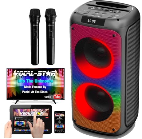 Portable Karaoke Machine With Bluetooth, 2 Wireless Microphones, 100w Speaker, 6 Dazzling LED Full Speaker Lights Effects, Records Vocals, TWS, AUX, Rechargeable