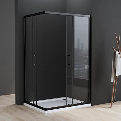 Duschkabine Schwarz, Duschkabine 100x90cm Eckeinstieg Schwarz Duschkabine Schiebetür 6mm ESG Glas Duschabtrennung Dusche Duschwand Höhe 185cm