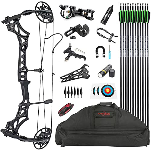 SHARROW Bogenschießen Compoundbogenset Jagdbogen 30-70lbs Einstellbar Erwachsener Compoundbogen Rechtshänder Compound Bogen und Pfeil Set mit Allem Zubehör (M128: Schwarz)