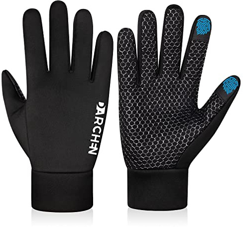 DARCHEN Kids Winter Gloves Black Cycling Gloves Running Water Repellent Touchscreen Warm Fleece Anti-Slip for Boys Girls Age 4-12 Years Old Cycling Football Gloves
